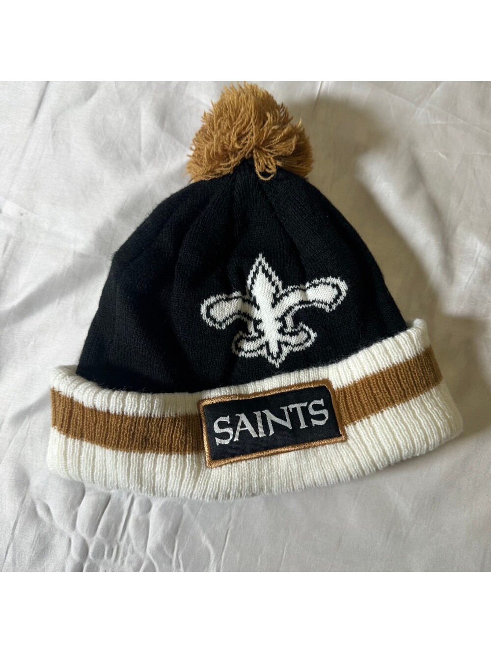 New Orleans Saints Bud Light NFL Cuffed Pom Knit Beanie Hat Black Gold Promo